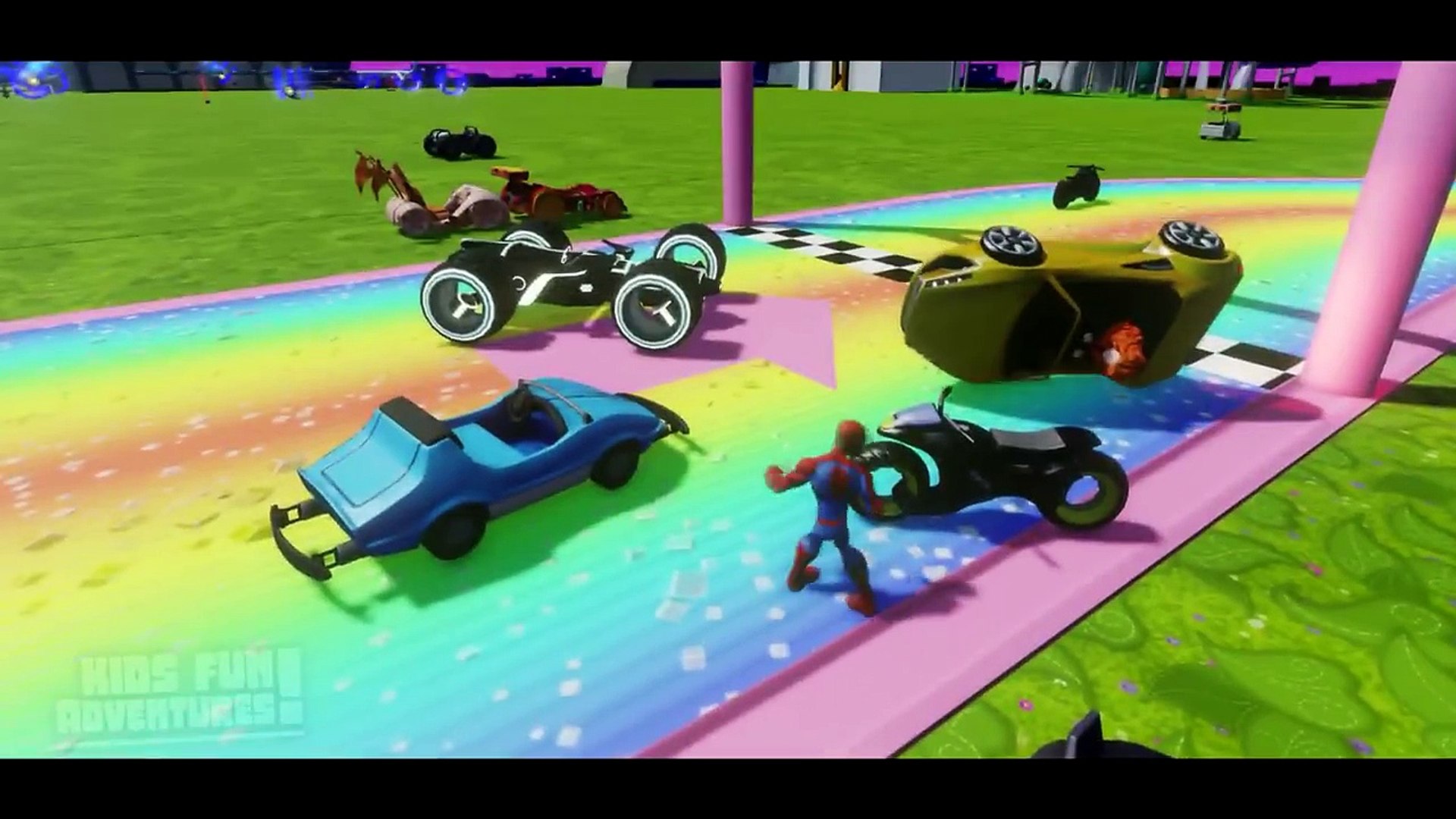 ⁣Spiderman, Captain America Disney Princess Merida Kids Games with Cars Toys Songs