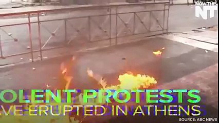 Thousands of protesters clash with police after peaceful protests turn violent in Greece