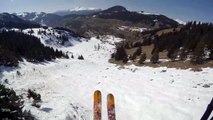 Pro skier jumps over speed flyers