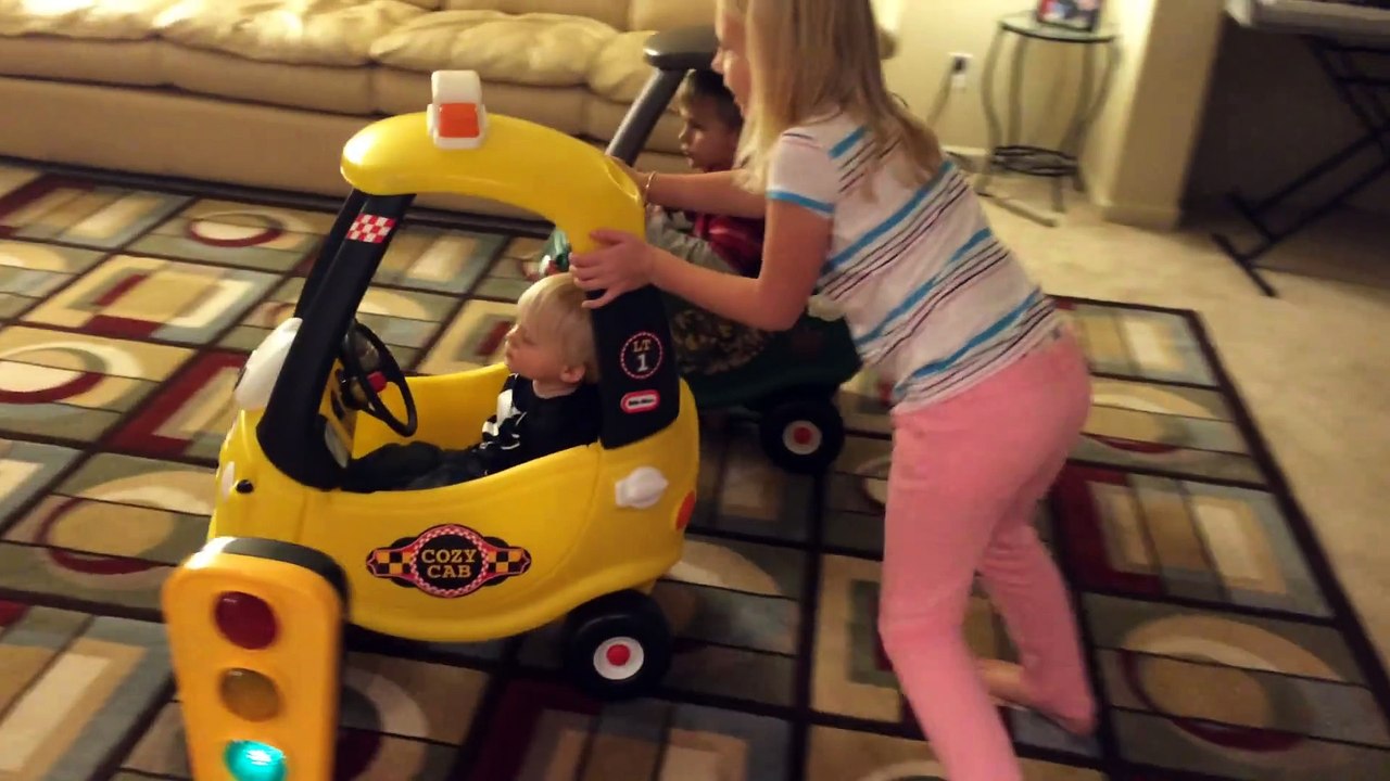 Baby Cab Driver Riding in the Little Tikes Cozy Coupe Cab