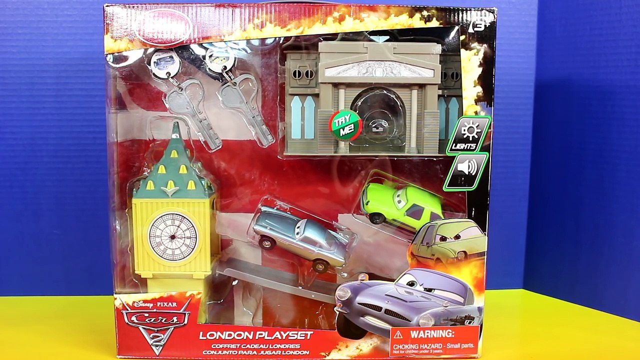 Disney Pixar Cars 2 London Playset With Lightning McQueen Mater Finn Mcmissile Lemons