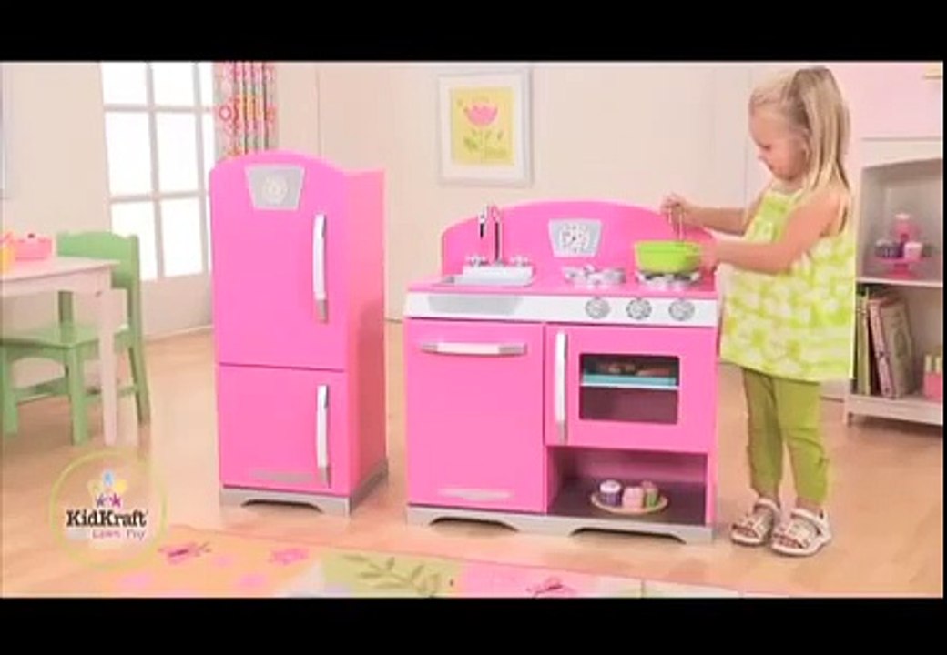 Girls Pink Cooking Pretend Play Kitchen Toy, KidKraft Retro Kitchens Toys