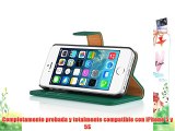 JAMMYLIZARD | Funda De Piel Para iPhone 5 y 5S Retro Wallet Tipo Cartera VERDE BOTELLA