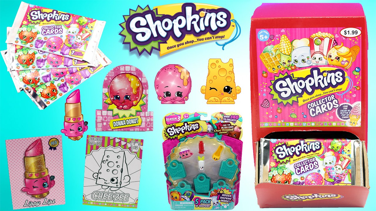 NEW Shopkins Collector Cards #2 - Pop Up Glow in the Dark, Glitter, Color In Cards - Season 3 5 Pack