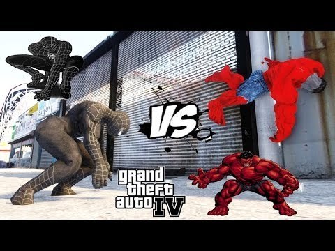 Black Spider-Man vs Red Hulk - Epic Battle - Grand Theft Auto 4