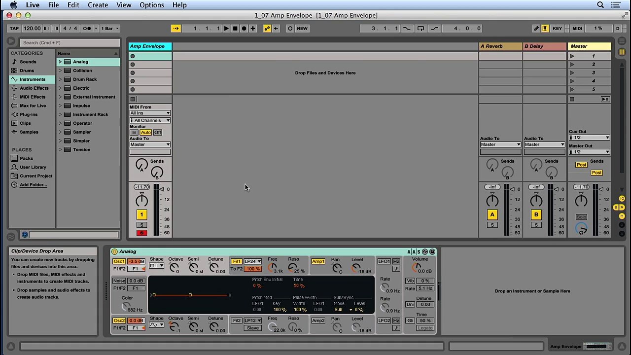 Up and Running with Ableton Analog 010 Using an amp envelope to shape volume