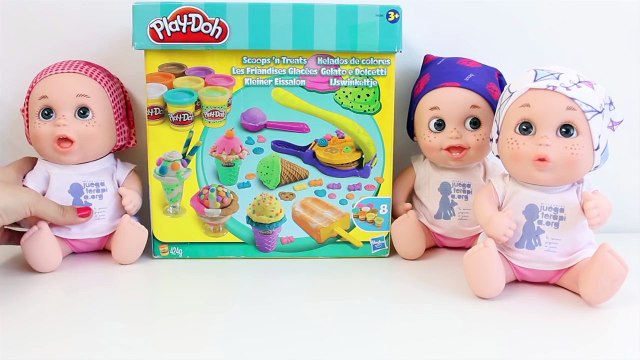 Triplets Baby Dolls Play-Doh Ice Creams Make Ice Creams for your Dolls Bebés Pelones Toy Videos