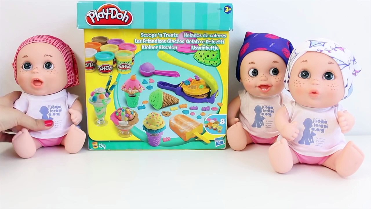 Triplets Baby Dolls Play-Doh Ice Creams Make Ice Creams for your Dolls Bebés Pelones Toy Videos