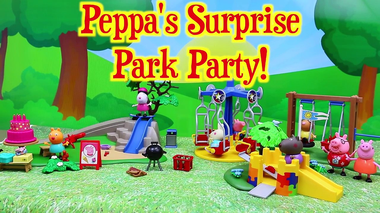 Peppa Pig Park Playground & Candy Cat SURPRISE Birthday Party Playmobil Park DisneyCarToys