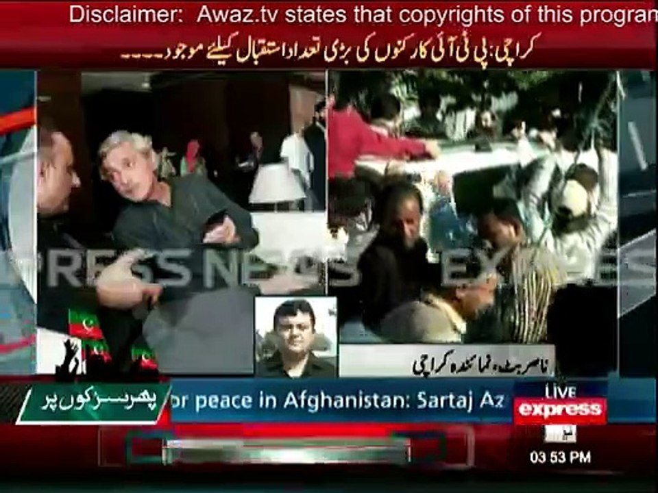 PTI workers again tussle with media in Imran Khan's presence ,Media boycotts Imran Khan's protest