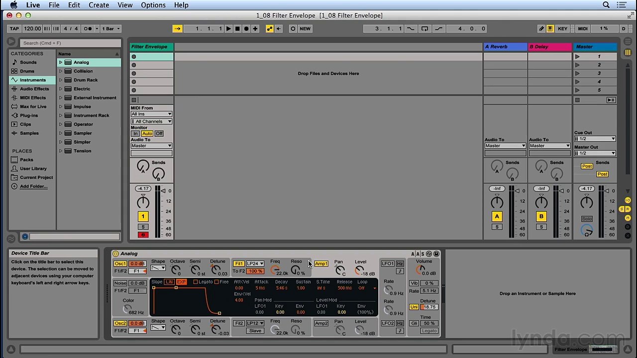 Up and Running with Ableton Analog 011 Using a filter envelope to shape tone