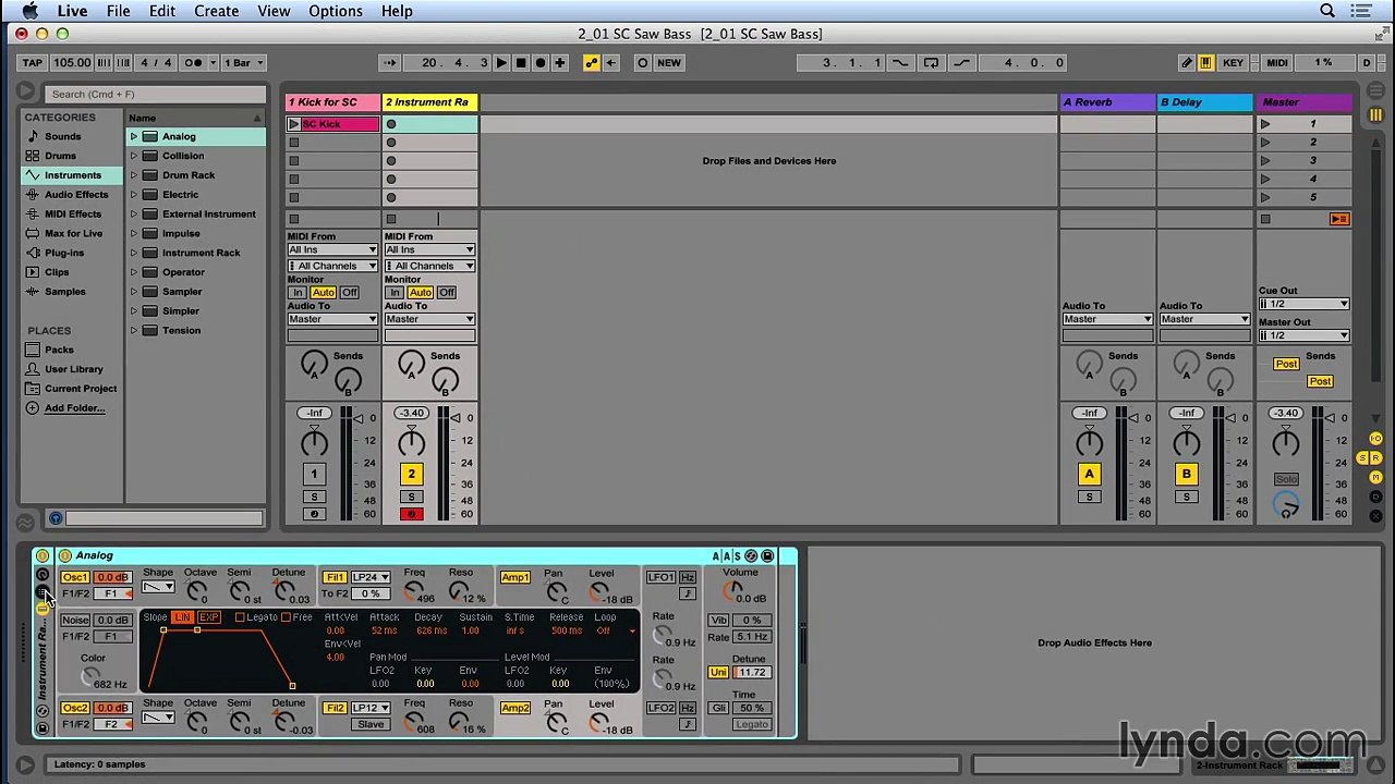 Up and Running with Ableton Analog 015 Creating a sidechain saw bass