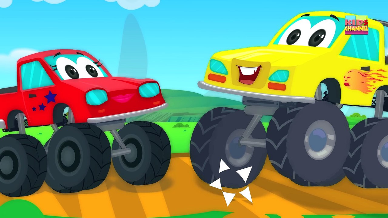 KZKCARTOON TV-Little Red Car Rhymes - Monster Truck Songs _ Rig A Jig Jig _ Nursery Rhymes For Kids And Babies