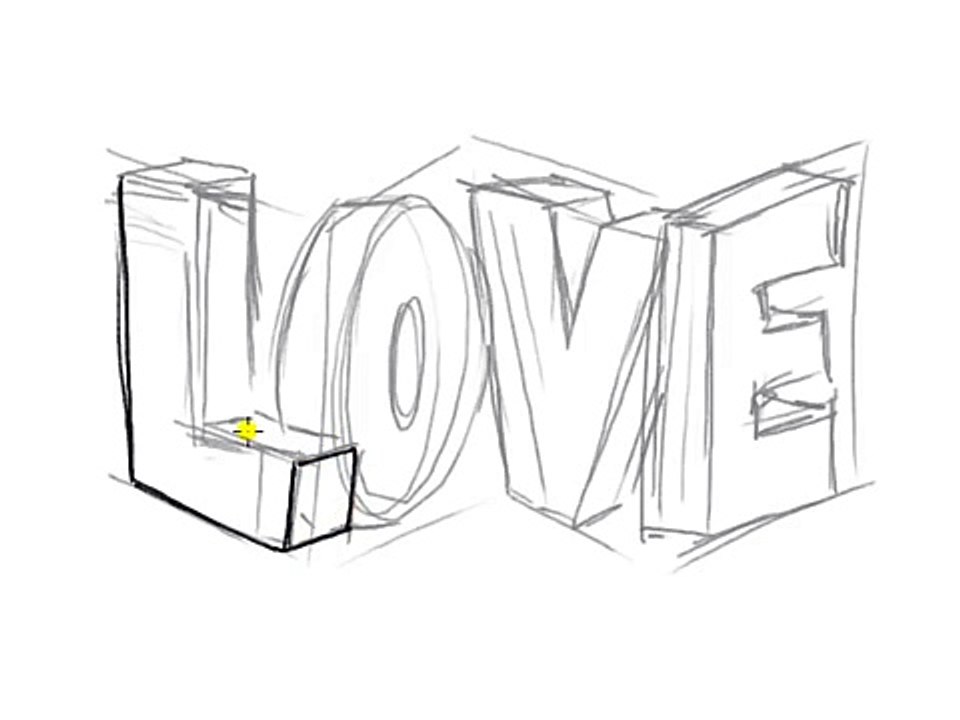 how to draw 3d letters love