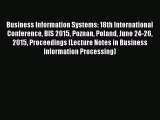 (PDF Download) Business Information Systems: 18th International Conference BIS 2015 Poznan