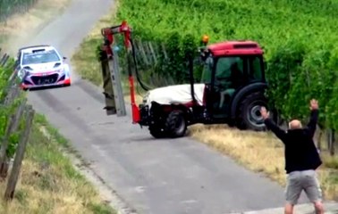 Rally Car Almost Hits Tractor During Race