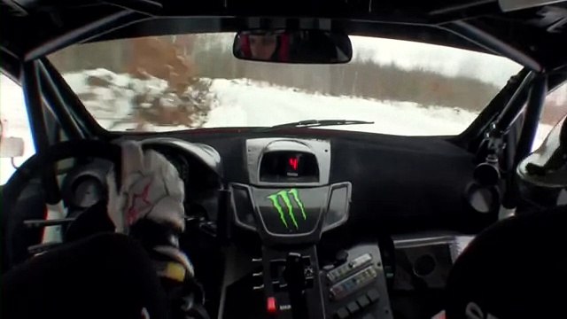 Ken Block goes flat out in his Rally Fiesta on ice during Sno-Drift testing