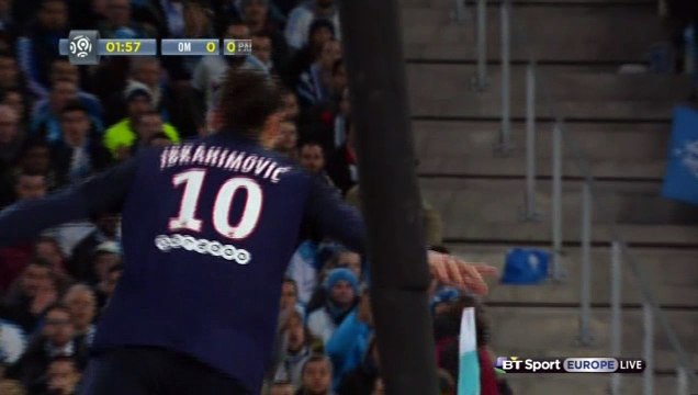 Zlatan Ibrahimovic Goal - Marseille 0-1 Paris SG (Ligue 1)