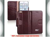 PDNCASE iPhone 6 Case Genuine Leather Wallet Style Funda de Cuero para iPhone 6 Color Rojizo