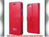 PDNCASE iPhone 6 Case Premium Leather Wallet Style Funda de Cuero para iPhone 6 Color Rojo