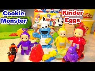 Cookie Monster Chef gives Kinder Egg Surprise to The Teletubbies by Top YouTube Channel for Kids