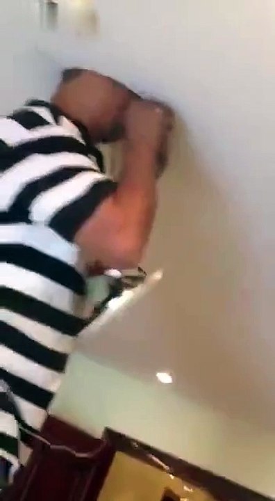 Electrician stuck his head in the ceiling