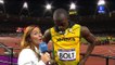 Usain Bolt stopped the interview to hear the U.S. anthem