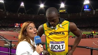 Usain Bolt stopped the interview to hear the U.S. anthem