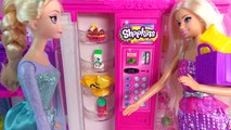 Disney Frozen Queen Elsa Doll Stocks Barbie Vending Machine with Shopkins Season 2 & 3 Toy