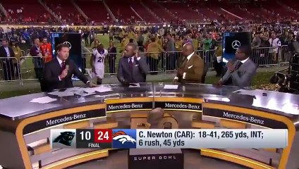 Aqib Talib Falls on Set...Pops Back Up in Excitement! _ Super Bowl 50 Post Game