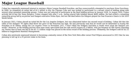 Major League Baseball - Mark Cuban