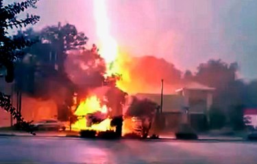 Intense Lightning Strike Across The Street