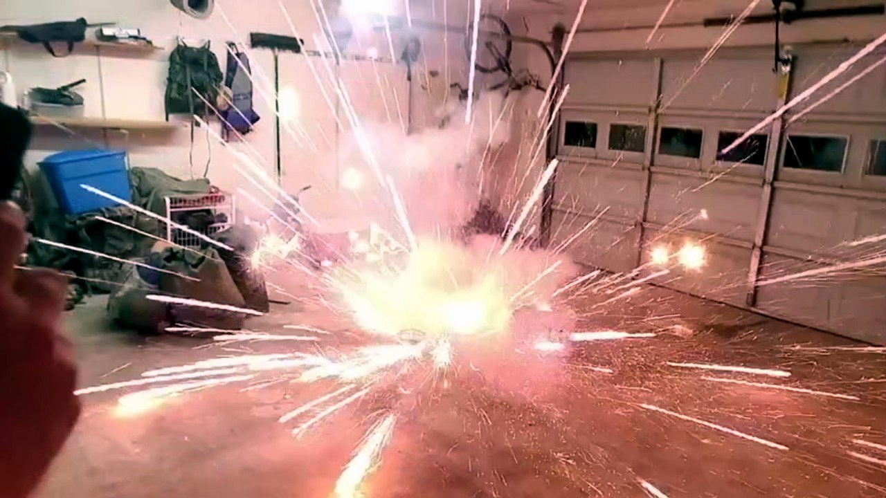 Lighting A Mortar Shell Inside The Garage