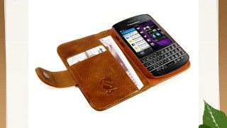 Tuff-Luv Funda cartera de piel Vintage con protector de pantalla para BlackBerry Q10 - marron
