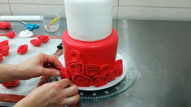 Rose Red Cake Fondant Decorating - How To by CakesStepbyStep