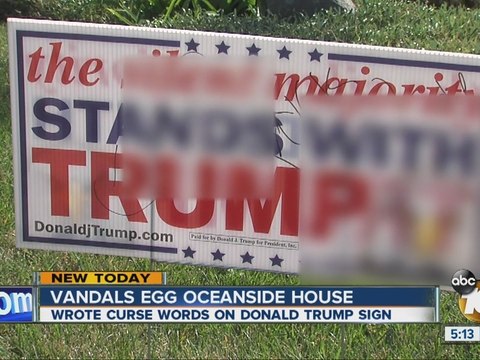 Vandals egg Oceanside home, deface Trump sign