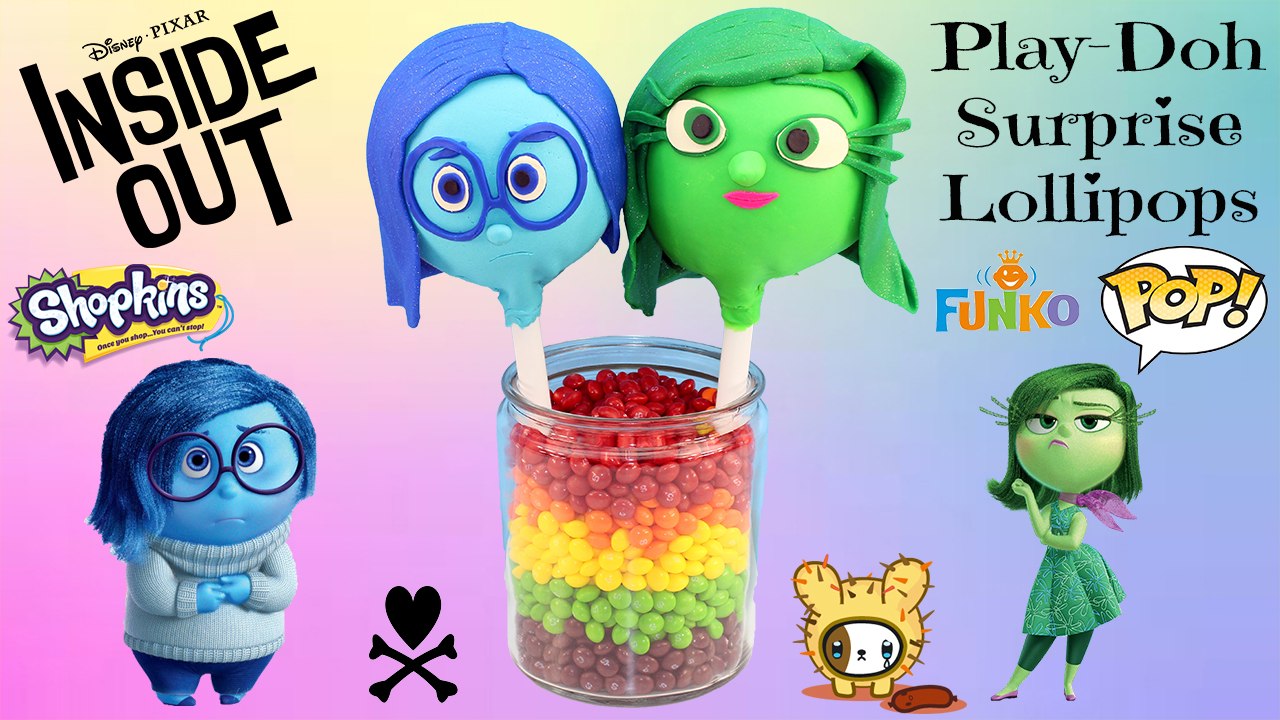 Disney Inside Out Play Doh Lollipops -Sadness Disgust Shopkins, Cactus Kitties, Unicorno Frenzies