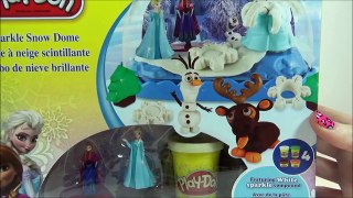 Play Doh FROZEN Sparkle Snow Dome Disney Playset With Olaf Sven Elsa and Anna