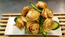 How to Make Fried Potato Chip Rose _ Potato Flowers & Cucumber Leaf _ Roses Garnish (Italypaul)