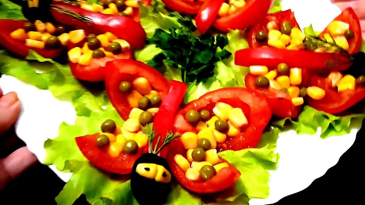 Бабочки из помидор! Украшения из помидор! Butterflies of tomato! Decoration of tomato!