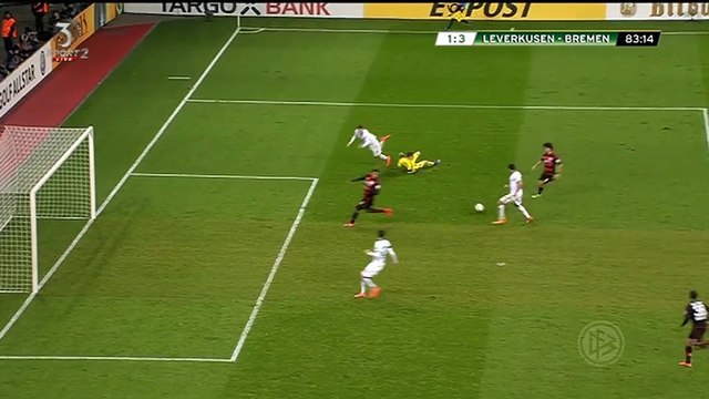 1-3 Florian Grillitsch Goal Germany DFB Pokal Quarterfinal - 09.02.2016, Bayer Leverkusen 1-3 Werder Bremen
