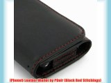 iPhone5 Leather Wallet by PDair (Black Red Stitchings)