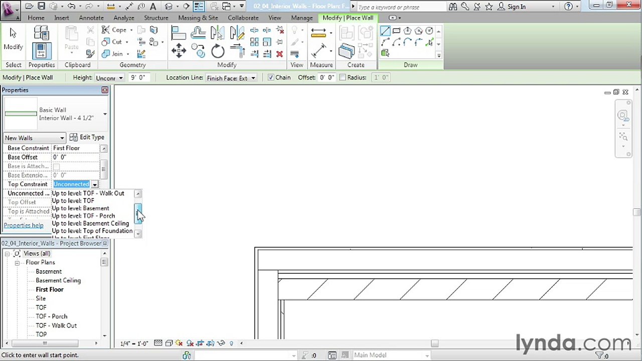02 04. Creating the interior walls for the main level - House in Revit Architecture