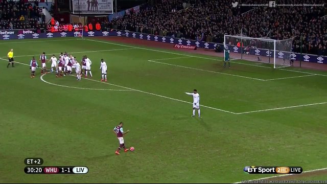 2-1 Angelo Ogbonna - West Ham vs Liverpool 09.02.2016 HD