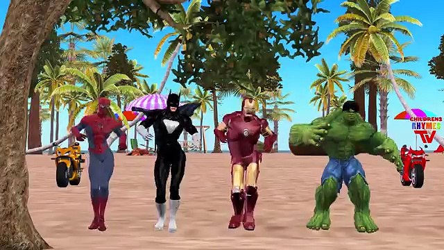 Spiderman Batman Hulk Ironman Riding Bike And Singing Hot Cross Buns Children Nursery Rhymes