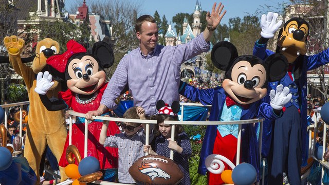 Peyton Manning Celebrates Super Bowl Victory at Disneyland, Headlines Parade