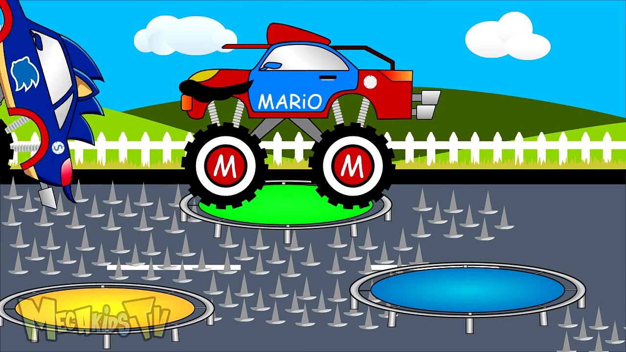 Mario Truck Vs Sonic Truck - Monster Trucks For Children - Mega Kids Tv