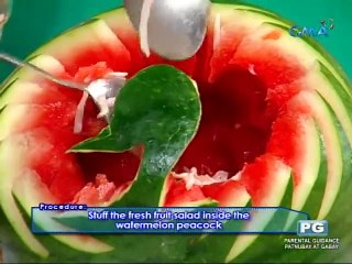 Kusina Master_ Fresh Fruit Salad in Watermelon Peacock Carving