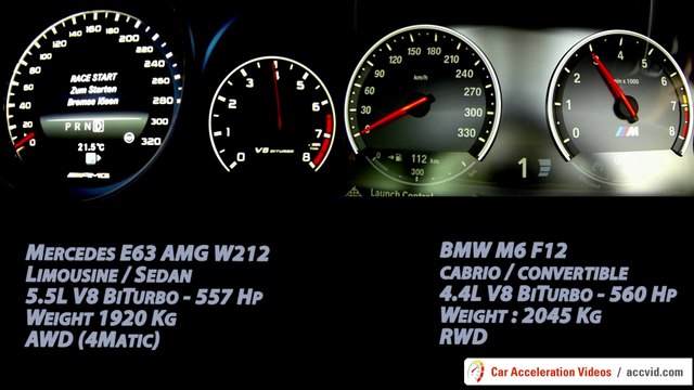 BMW M6 vs Mercedes E63 AMG Acceleration V8 Onboard Test Speedometer F12 W212 Cabrio