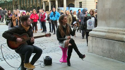 Megan McKenna busks about ex boyfriends in Covent Garden